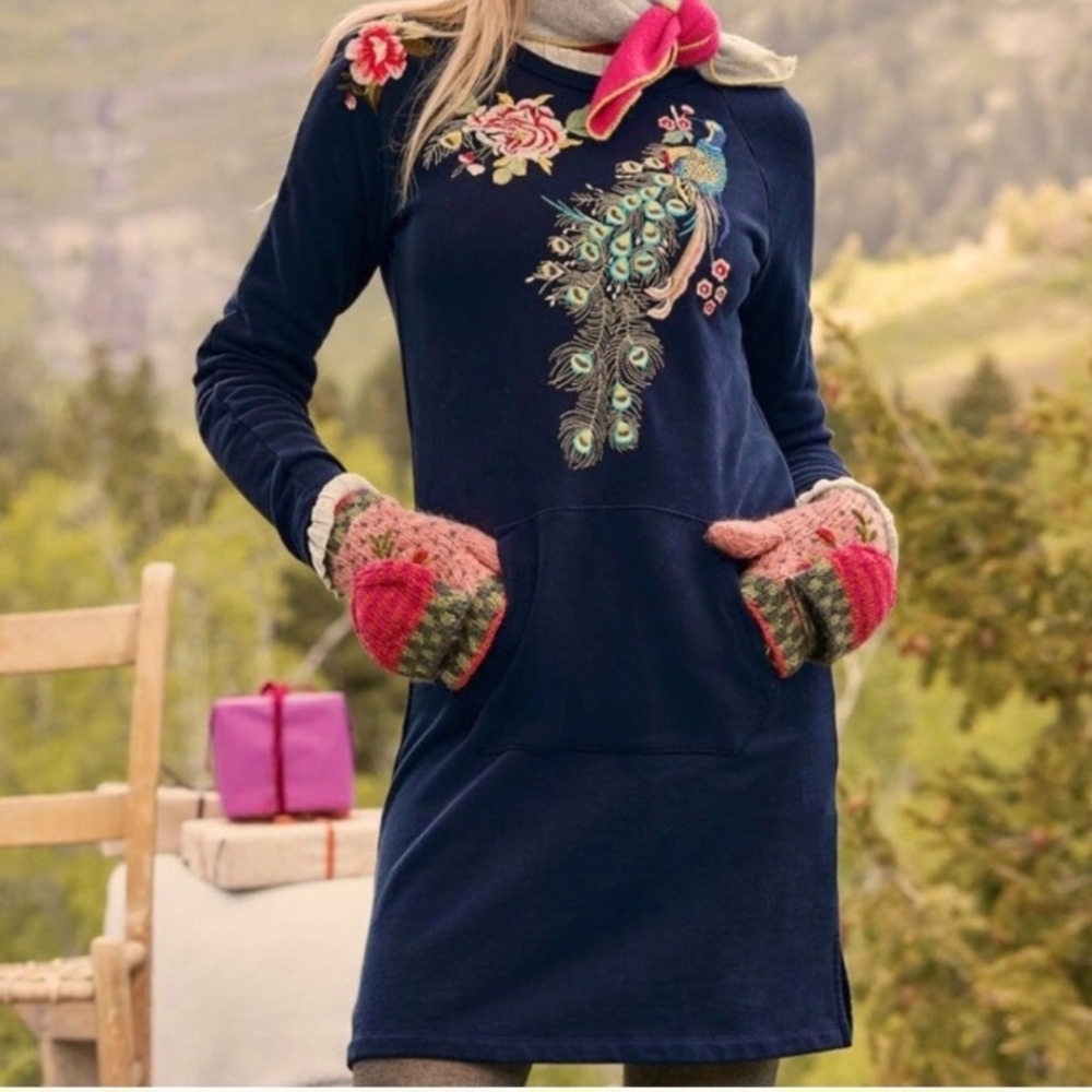 Driftwood Layla Dress with Peacock Embroidery Navy Blue